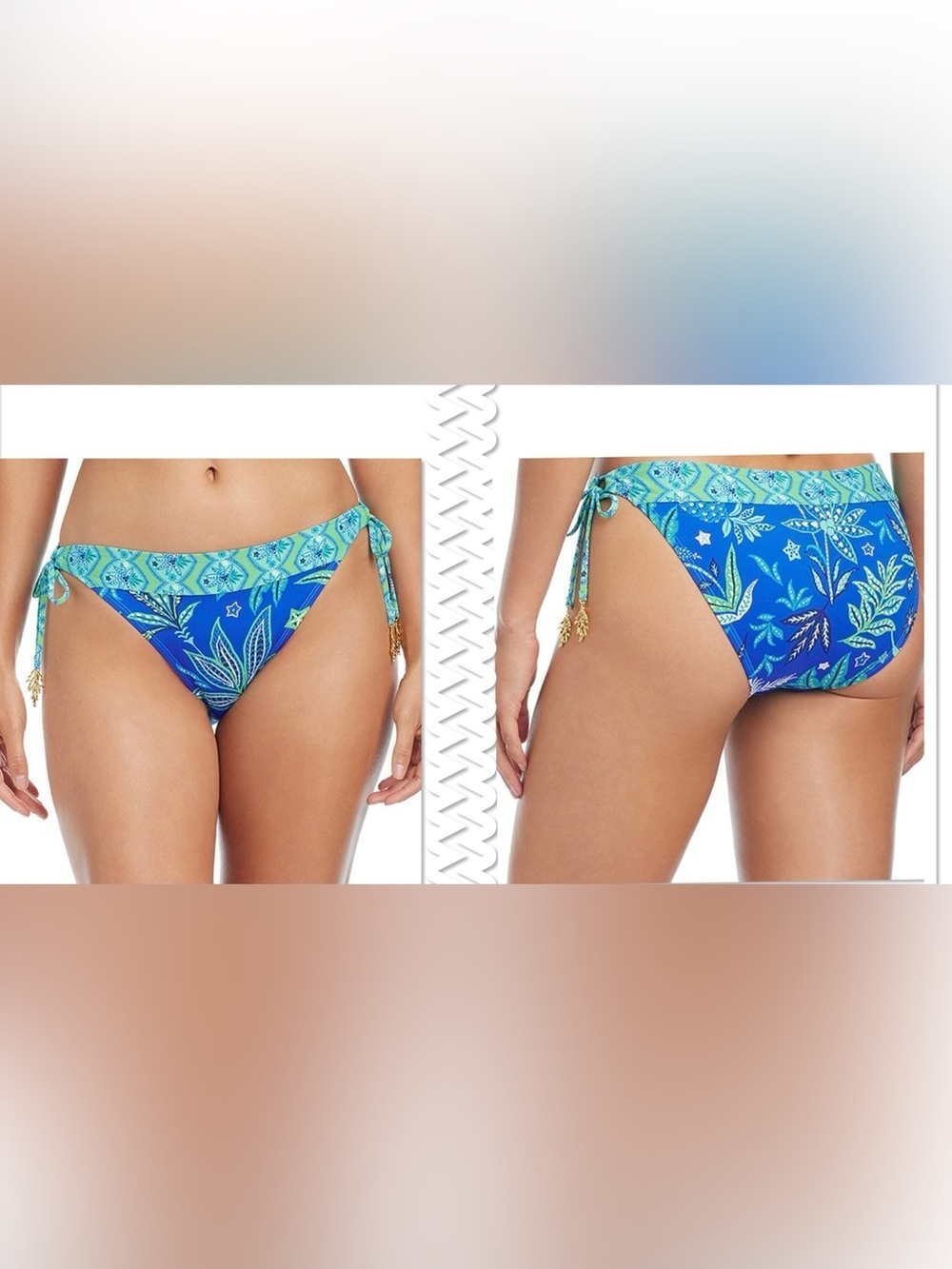Bleu Rod Beattie Blue and Aqua Paisley Tie-Side Bikini Bottom Size 10